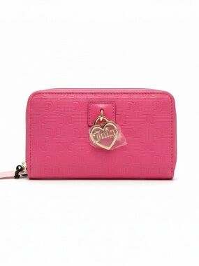 Juicy Couture Hot Pink Embossed Zip Wallet with Gold Heart Charm